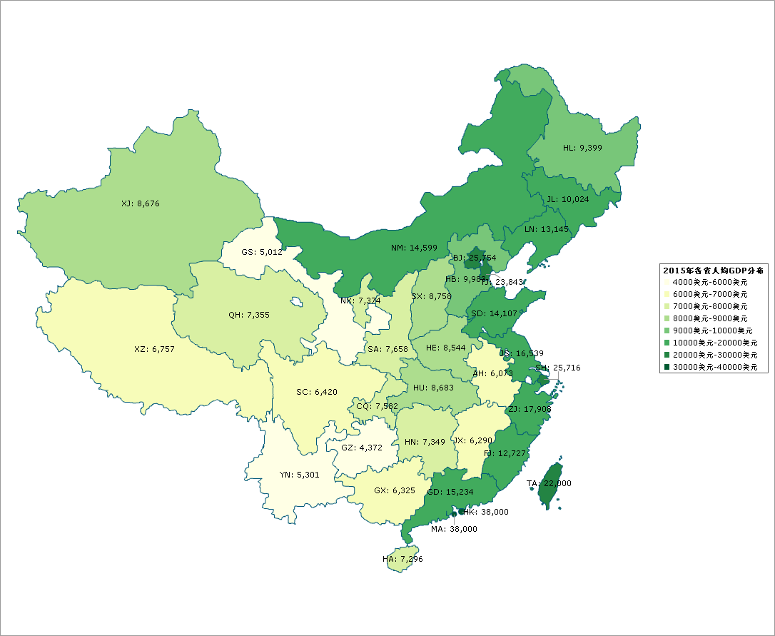 我國31個省份人均GDP排名