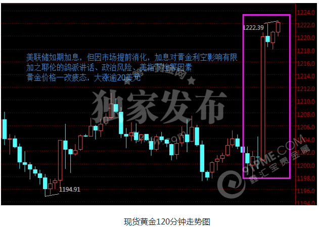 耶伦讲话回归鸽派 黄金仍暴涨20美元
